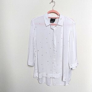 Nanette Lepore Star Print Split Tail Button Front Top Size Medium